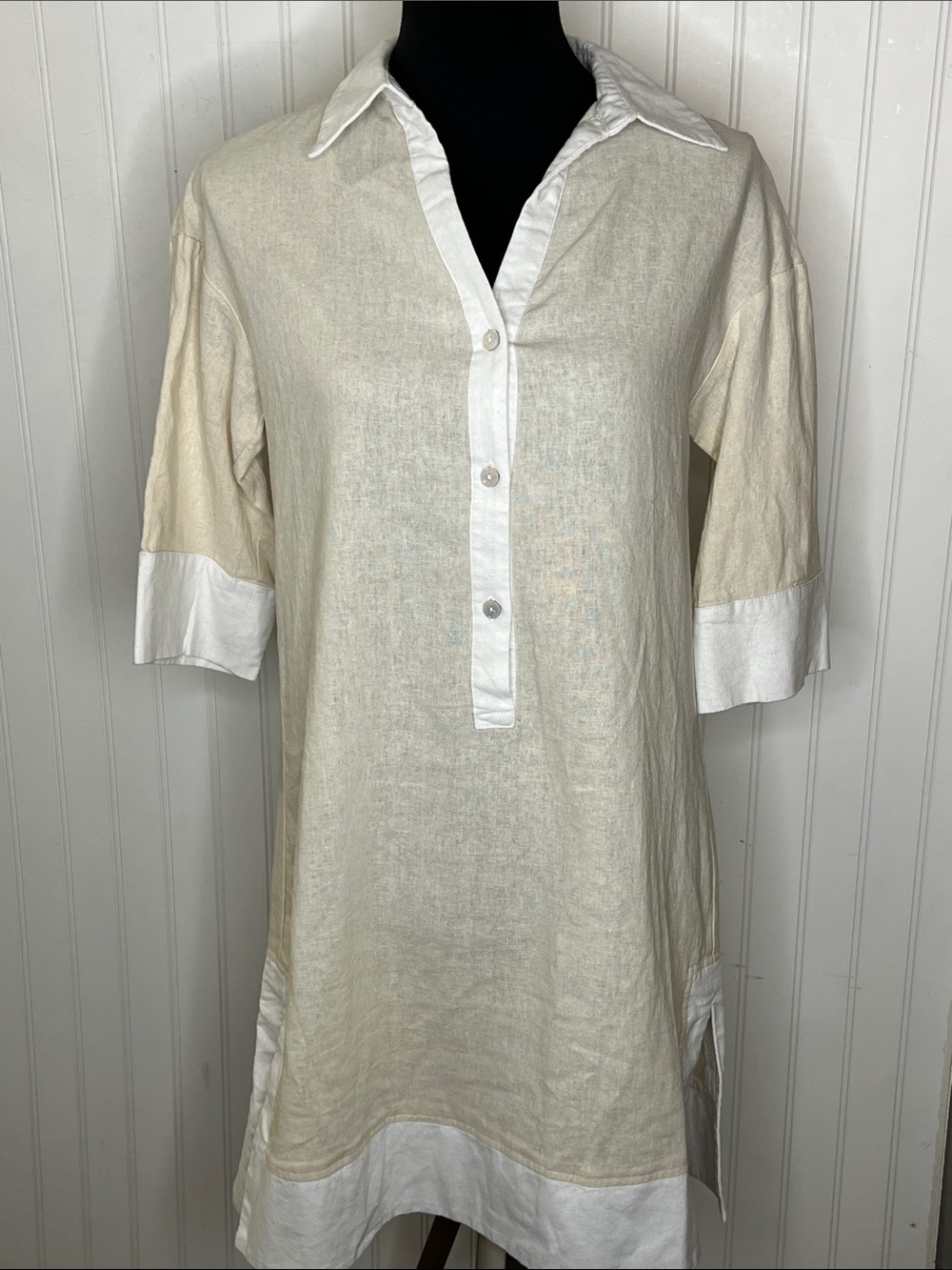 Cynthia Rowley Cream and White Linen Blend Button Dress Size XS